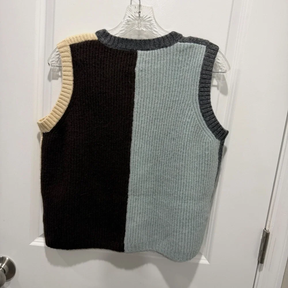 VICI Womens Sweater Vest Colorblock Ribbed Button Front Size Medium - Picture 3 of 8